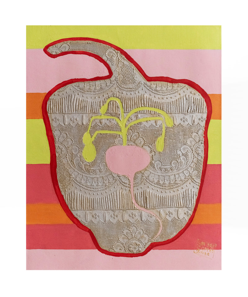 SANDRINE COMAS 'Adam and Eve, The Pepper' Acrylic on Canvas, 2006 - $4K Appraisal Value! ✓ APR 57