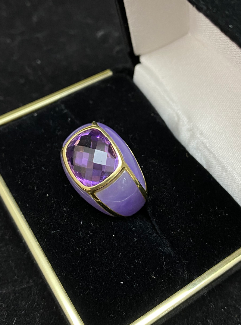 Faberge-Style Sterling Silver and Solid Yellow Gold Ring with Amethyst & Violet Jade Stones - $10K Appraisal Value! APR 57