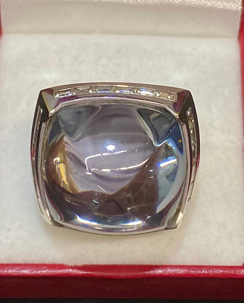 BACCARAT 18K White Gold with Sugarloaf Crystal & 24 Diamonds Ring - $40K Appraisal Value w/CoA} APR57