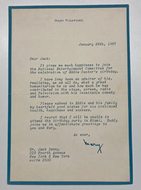 MARY PICKFORD "America's Sweetheart" 1957 Signed Letter to Jack Benny - $6K APR Value w/ CoA! APR 57