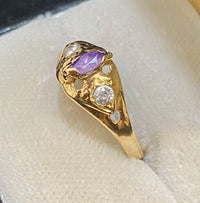 1930's Antique Solid Yellow Gold Purple Spinel & White Sapphire Ring - $6K Appraisal Value w/CoA} APR57