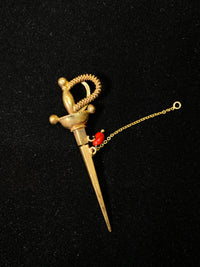 Designer 18K Yellow Gold Sword Pendant Charm w/ 3 Rubies - $10K Appraisal Value w/ CoA! } APR 57