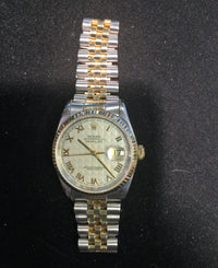 Men's Rolex Datejust Wristwatch 18KYG/SS 2-Tone Champagne Pyramid Dial Est $16K! APR 57