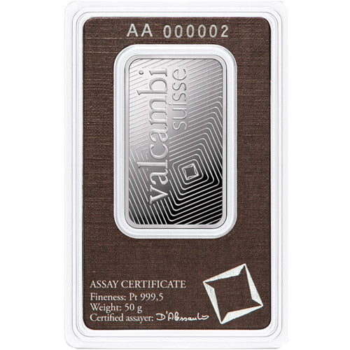 50 Gram Valcambi Platinum Bar (New w/ Assay) APR 57