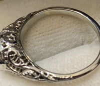 Victorian Intricate Design Solid White Gold Diamond Ring - $10K Appraisal Value w/CoA} APR57