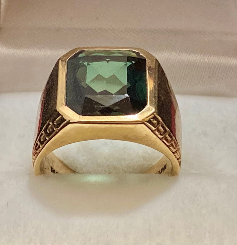 Beautiful Designer Solid Yellow Gold with Green Tourmaline Signet Ring - $6K Appraisal Value w/CoA} APR57