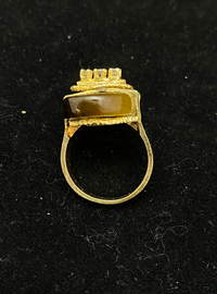 1960's Unique 20cts Tiger Eye Solid Yellow Gold Diamond Ring - $6K Appraisal Value w/ CoA! APR 57