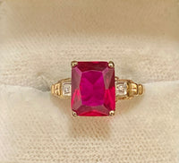 1930's Antique Solid Yellow Gold Ruby & Diamond Ring - $3K Appraisal Value w/ CoA! APR57