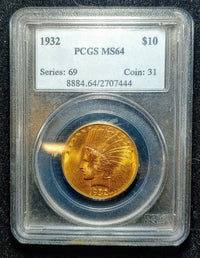 1932 $10 Gold Eagle Indian Head MS-64 (PCGS) - $5K APR Value w/ CoA! ✿✓ APR 57