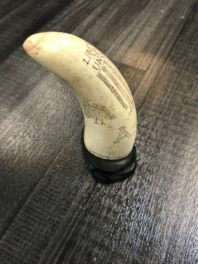 Scrimshaw Whale Tooth/Rare 1800s/Abraham Lincoln Engraving/1864/Navy/APR $15k!^ APR 57