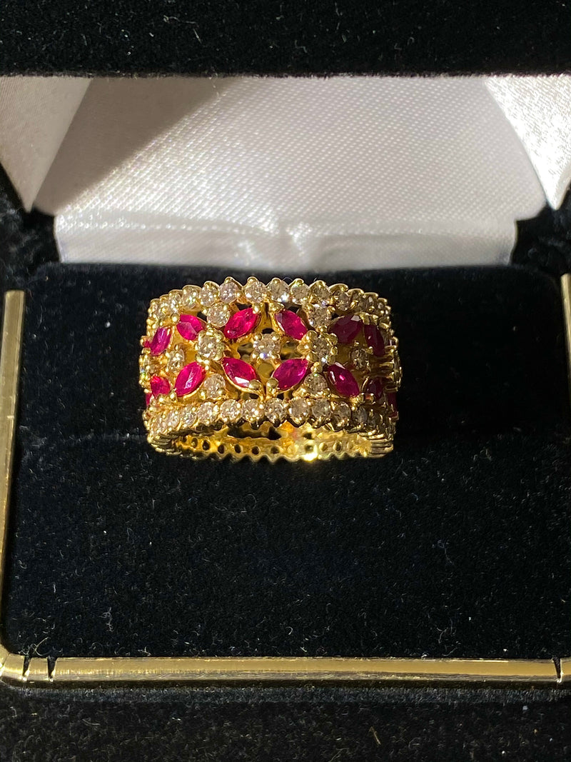 Unique Designer 18K Yellow Gold with 30Ruby & 96 Diamonds Ring - $50K Appraisal Value w/CoA} APR 57