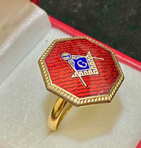 Incredible Unique 18K Yellow Gold Freemason Ring with Red & Blue Enamel - $10K Appraisal Value w/CoA} APR57