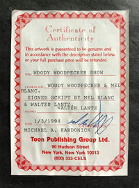 Mel Blanc & Walter Lantz Autographed 1964 Woody Woodpecker Script - $3K APR Value w/ CoA! APR 57