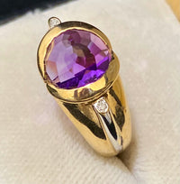Unique Designer Solid Yellow Gold with Amethyst & Diamonds Ring - $5K Appraisal Value w/CoA} APR57
