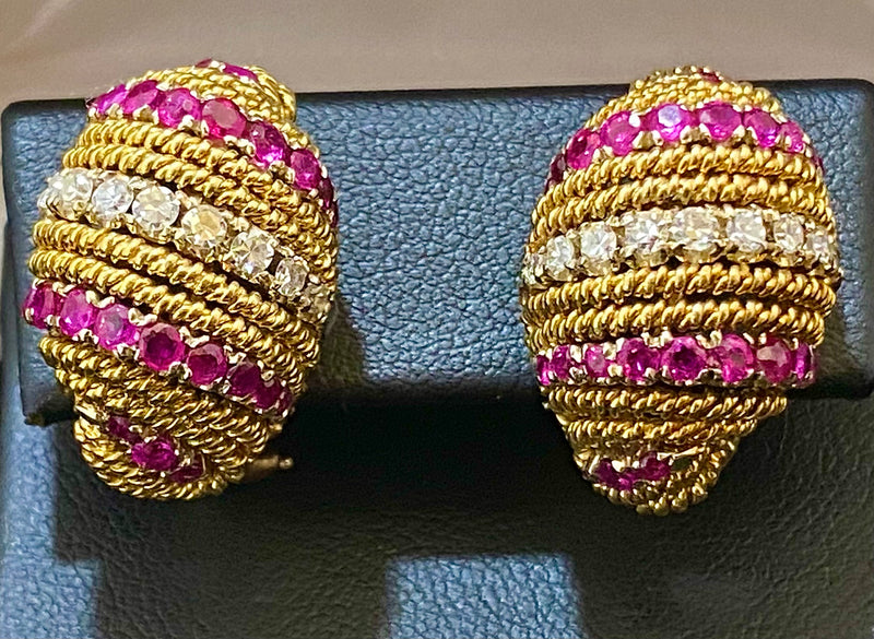 Incredible Italian Designer 18K Yellow Gold Ruby & Diamond Clip Earrings - $20K Appraisal Value w/CoA} APR57