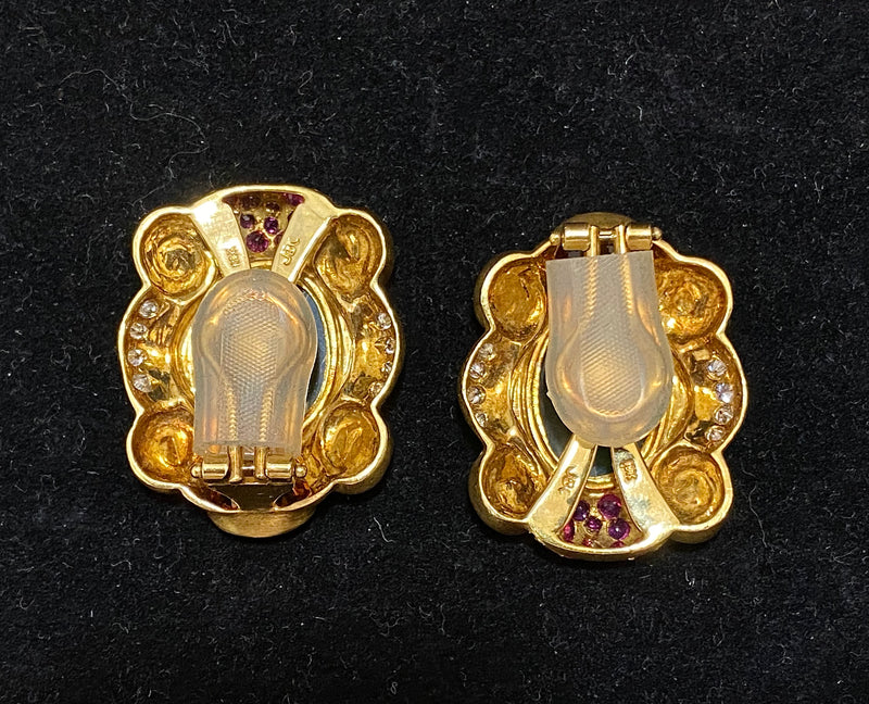 High-End Designer 18K Yellow Gold Multi-Stone Clip Earrings - $40K Appraisal Value w/CoA} APR57
