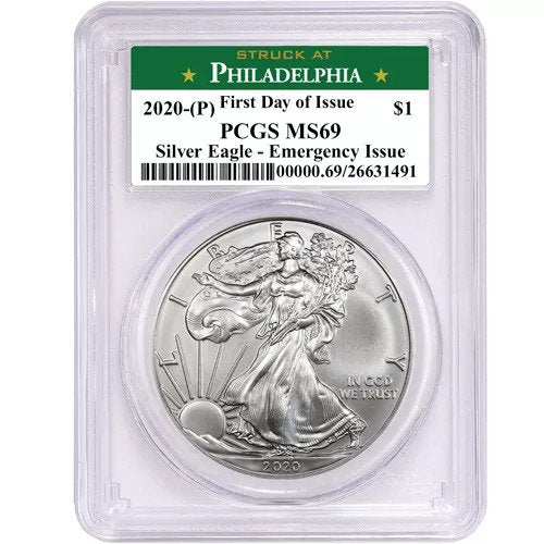 2020 (P) 1 oz American Silver Eagle Coin PCGS MS69 (FDOI, Philadelphia) APR 57