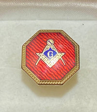 Unique Vintage 18K Yellow Gold Freemason Ring with Blue & Red Enamel - $10K Appraisal Value w/CoA} APR57
