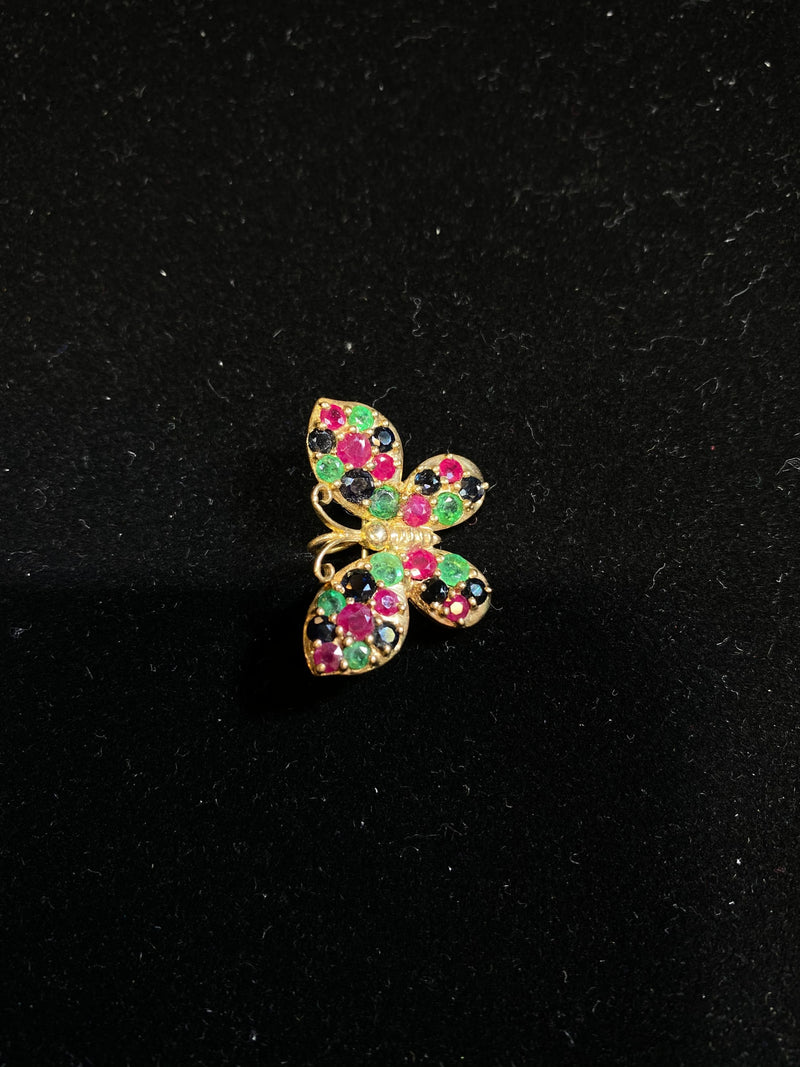 BEAUTIFUL Butterfly Design YG, Ruby, Sapphire & Emerald Brooch Pin, Vintage 1940's- $10K Appraisal Value w/ CoA! }✓ APR 57