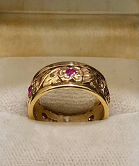 1930’s Unique Designer’s Solid Yellow Gold with 5 Ruby Ring $6K Appraisal Value w/CoA} APR57