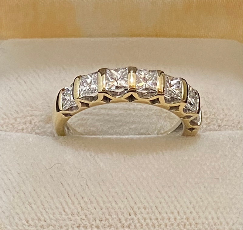 Incredible Designer 18K Yellow Gold 7-Diamonds French Bar Set Ring - $20K Appraisal Value w/CoA} APR57