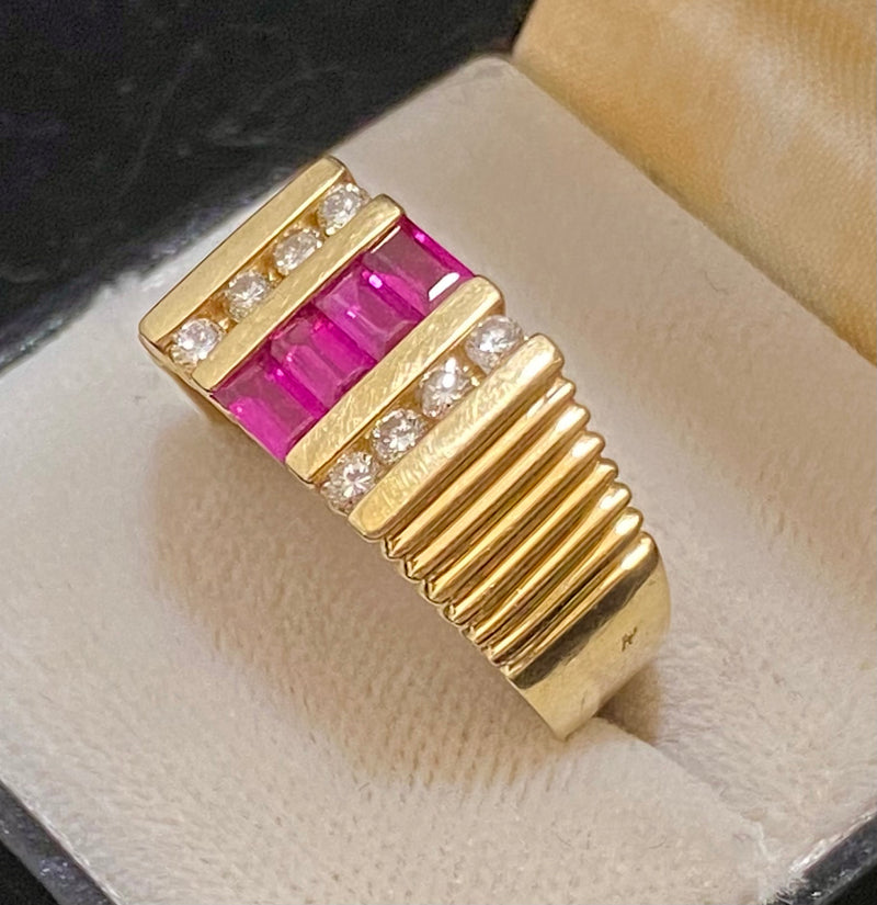 1940's Antique Solid Yellow Gold with Ruby & Diamond Ring - $8K Appraisal Value w/CoA} APR57