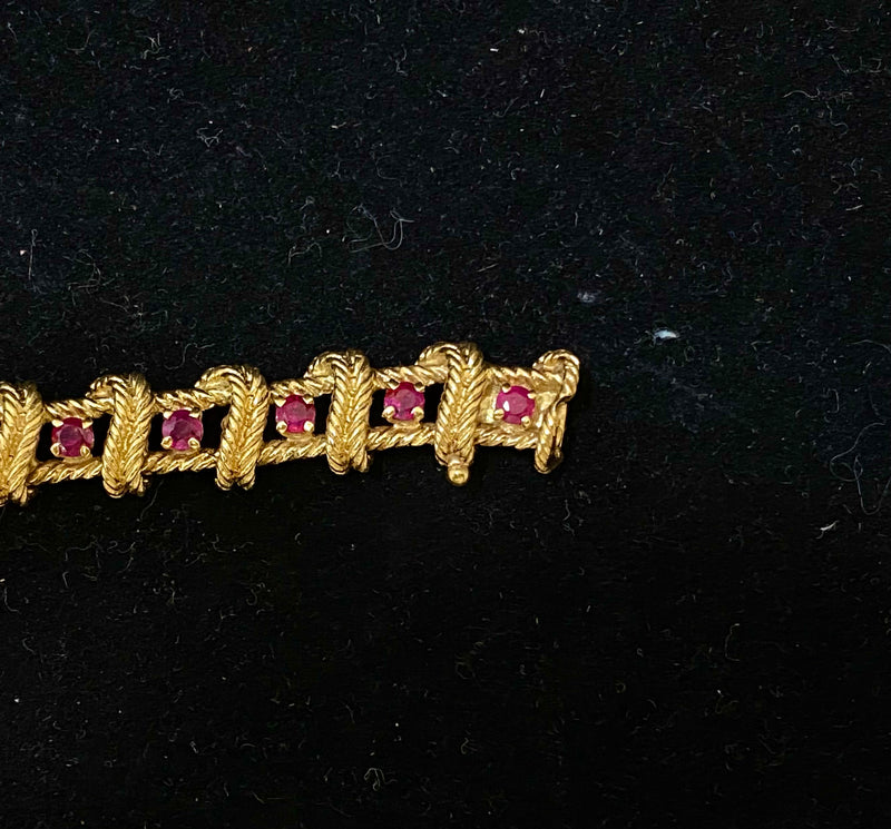High-End European 1970's Design 18K Yellow Gold with 22 Ruby Bracelet - $35K Appraisal Value w/CoA} APR57