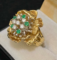 Buccellati Style European Design Solid Yellow Gold with Emerald & Diamond Flower Ring - $12K Appraisal Value w/ CoA } APR57