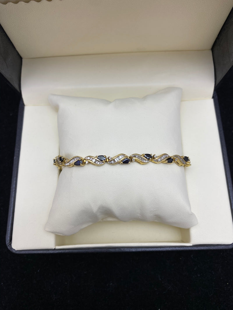 BEAUTIFUL Solid Yellow Gold Tennis Bracelet 15 Sapphire & 115 Diamonds! - $20K Appraisal Value w/ CoA! ✓ APR 57