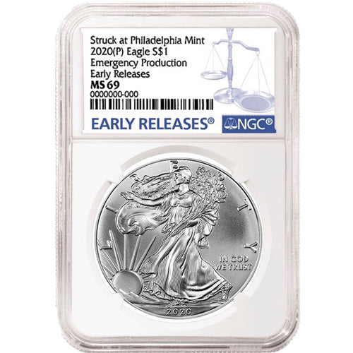 2020 (P) 1 oz American Silver Eagle Coin NGC MS69 ER (Philadelphia) APR 57