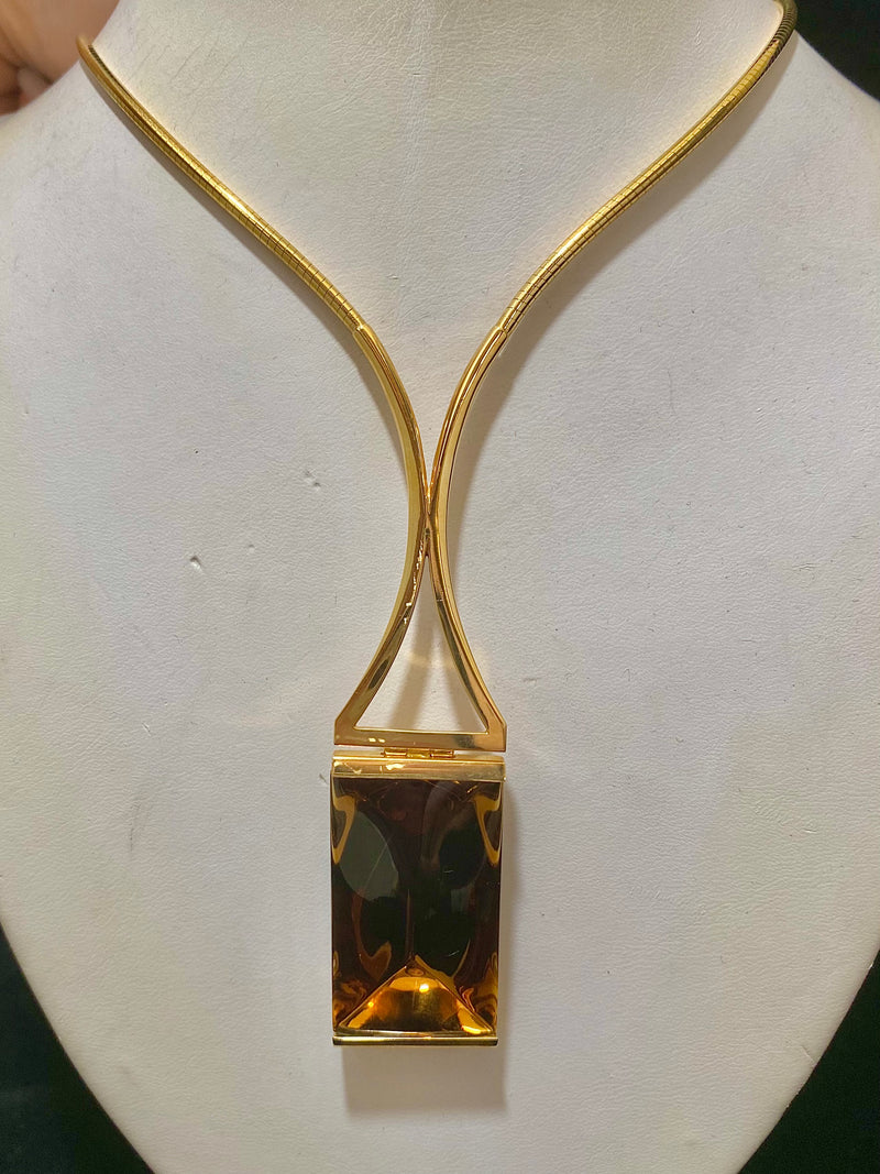 BACCARAT 18K Yellow Gold with Brown Mordore Lead Crystal Necklace - $20K Appraisal Value w/CoA} APR57