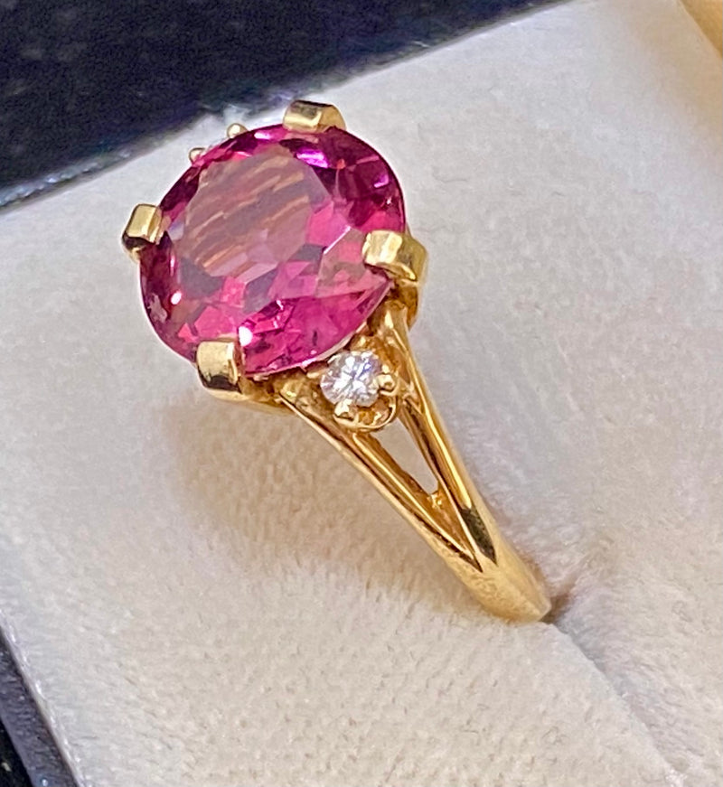 Amazing Designer Solid Yellow Gold Pink Sapphire & Diamond Ring - $6K Appraisal Value w/CoA} APR57