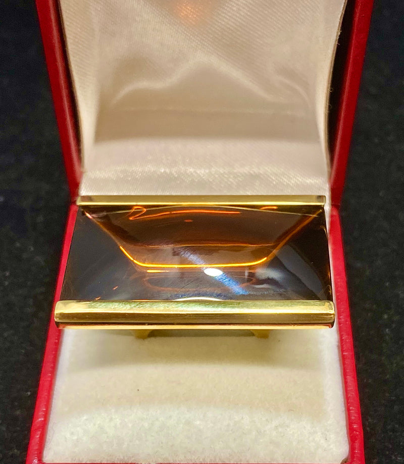 BACCARAT 18K Yellow Gold with Brown Mordore Lead Crystal Ring - $15K Appraisal Value w/CoA} APR57