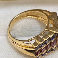 Unique Designer Solid Yellow Gold Pink & Blue Sapphire Ring - $6K Appraisal Value w/CoA} APR57