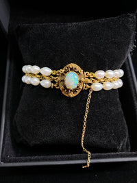 1930’s Vintage SYG 3 cts Opal / 42 Pearls Double Strap Bracelet - $10K APR Value w/ CoA! APR 57