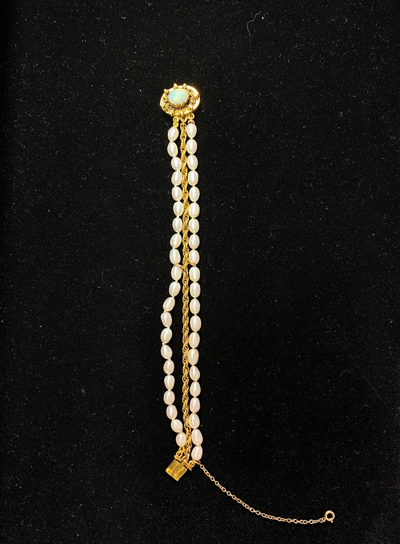 1930’s Vintage SYG 3 cts Opal / 42 Pearls Double Strap Bracelet - $10K APR Value w/ CoA! APR 57