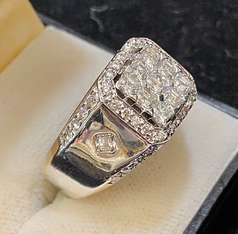 High-End Designer 18K White Gold Heavy Unisex Ring with Asscher Diamonds - $50K Appraisal Value w/CoA} APR57