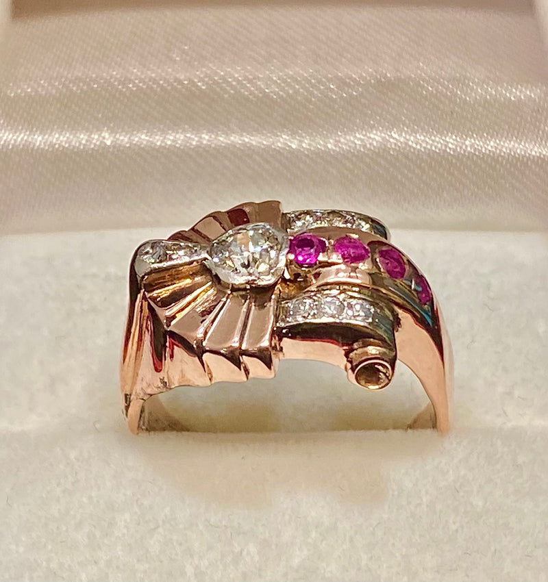 1930’S Victorian Design Solid Rose Gold with Ruby & Diamond Ring - $12K Appraisal Value w/CoA} APR57