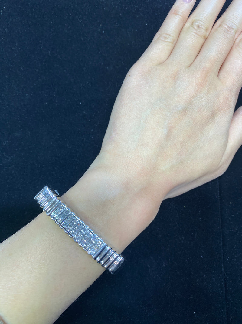 Modern Design 18K White Gold 5 Ct. 27-Diamond Bangle Bracelet - $50K Appraisal Value w/ CoA! APR 57