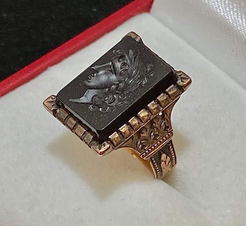 1910’s Unique Designer Solid Rose Gold with Intaglio Onyx Signet Ring - $10K Appraisal Value w/CoA} APR57