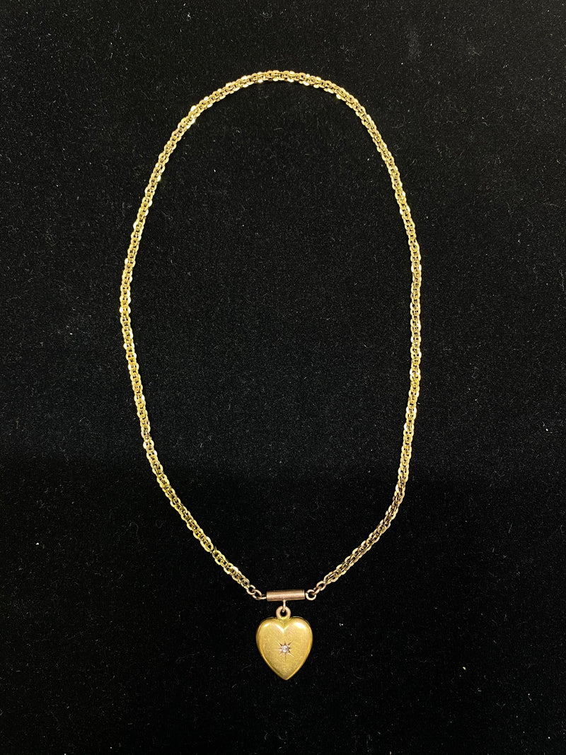 1880’s Vintage Solid Yellow Gold with Diamond Heart Necklace - $5K Appraisal Value w/CoA} APR 57