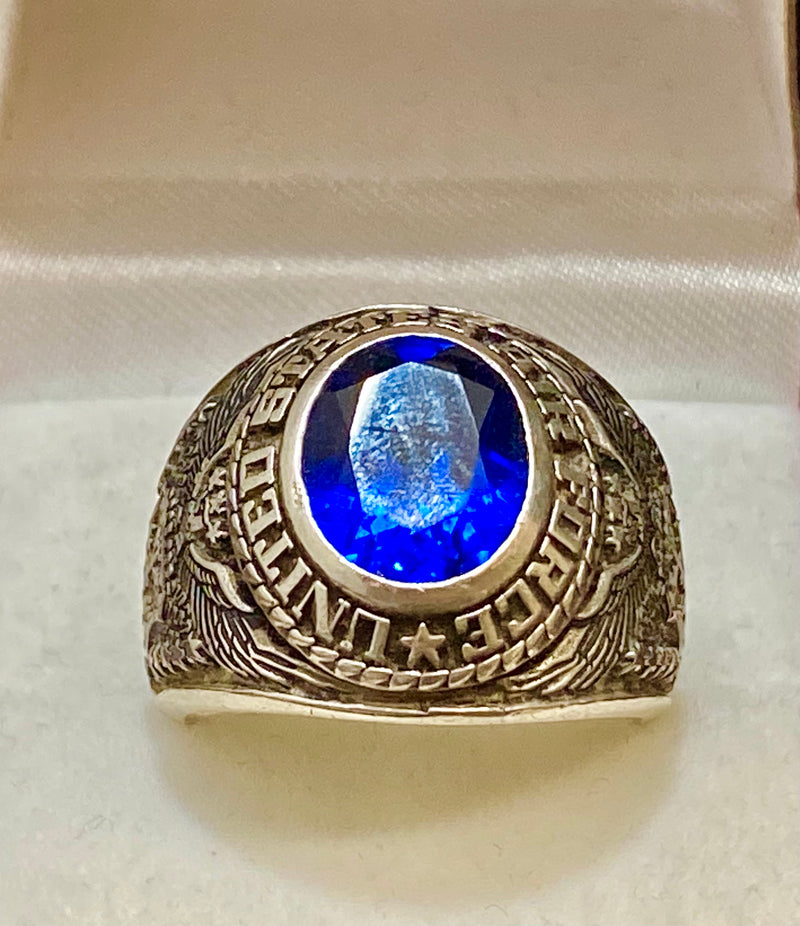 1940’s United States Air Force Class Ring in Sterling Silver with Blue Stone - $5K Appraisal Value w/CoA} APR57