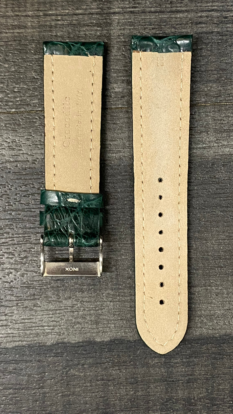 Breitling-style Dark Green Padded Crocodile Leather Watch Strap w/ Accent Stitching - $600 APR VALUE w/ CoA! ✓ APR 57
