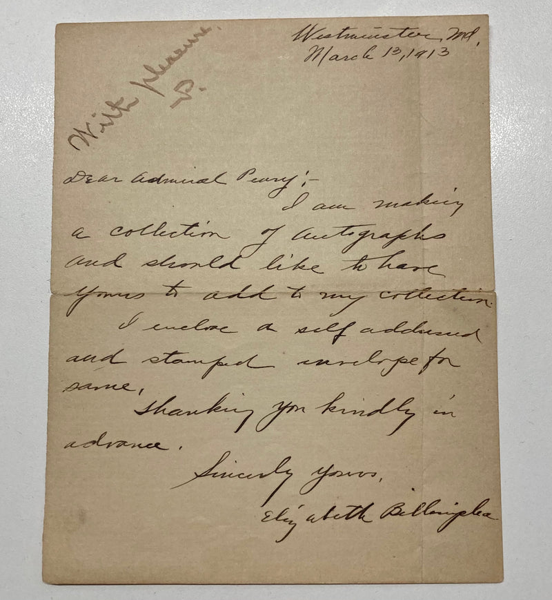 Original 1913 Letter to Admiral Robert E. Peary - $600 APR Value w/ CoA! APR 57