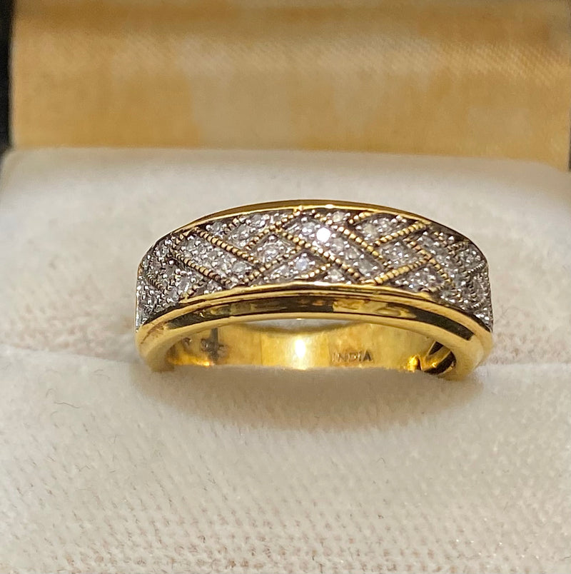 1940's Antique Indian 18K Yellow Gold & Sterling Silver 53-Diamond Ring - $6K Appraisal Value w/CoA}
