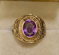 Solid Yellow Gold Bishop Mcdonnell Memorial 1934 Class Purple Sapphire Ring - $6K Appraisal Value w/CoA} APR57
