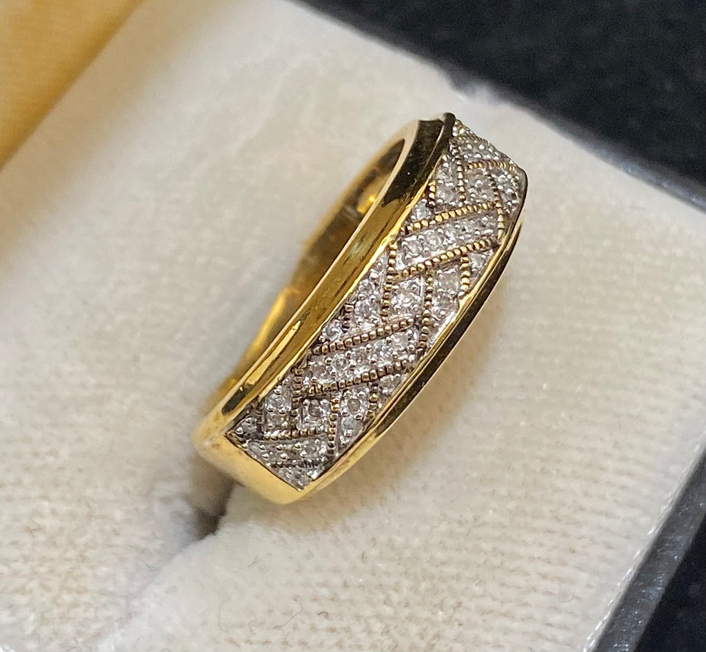 1940's Antique Indian 18K Yellow Gold & Sterling Silver 53-Diamond Rin