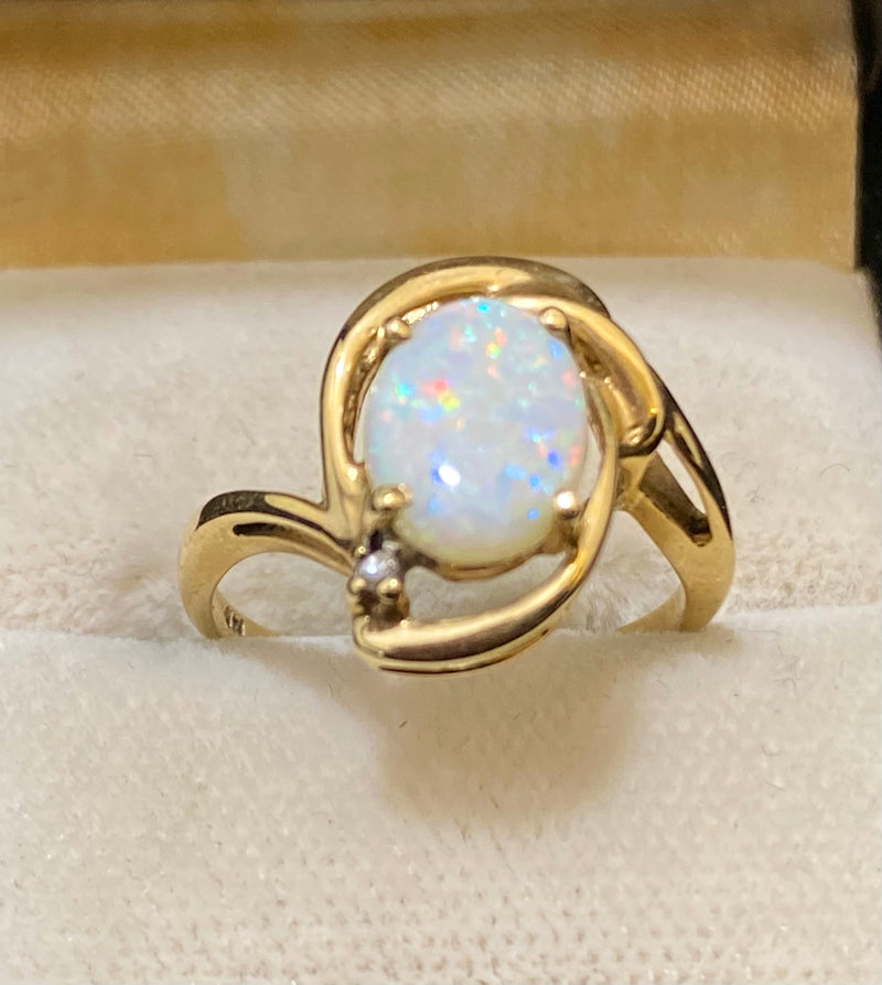 1940's Solid Yellow Gold Opal & Diamond Ring - $6K Appraisal Value w/CoA} APR57