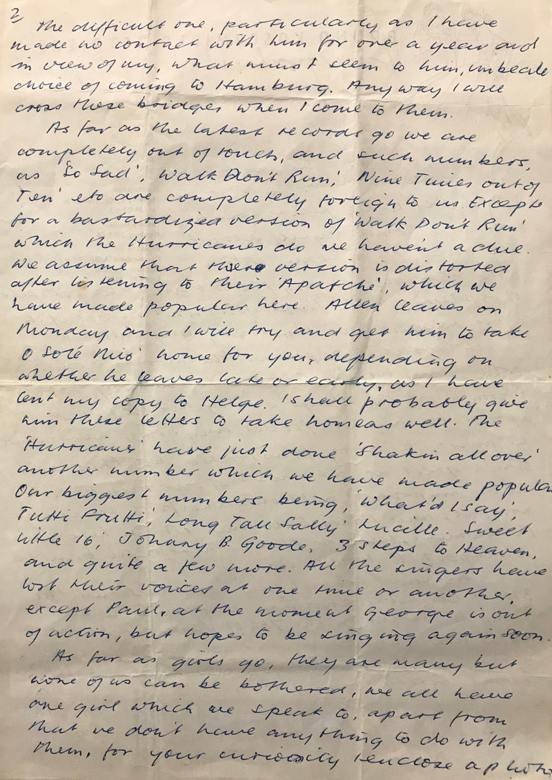 THE BEATLES Original Member Stuart Sutcliffe Writes about their Early Days in Hamburg - $200K VALUE APR 57