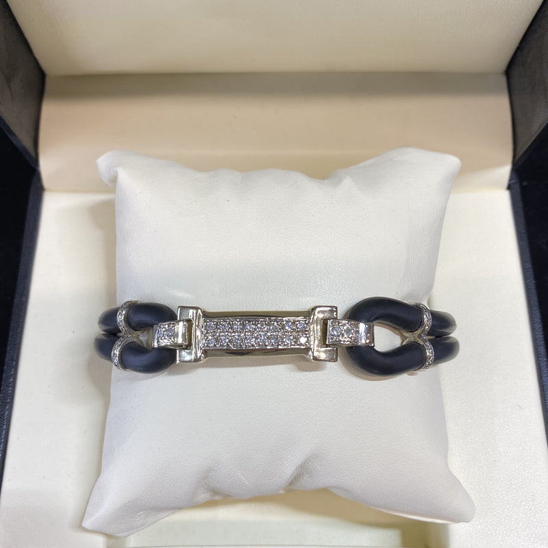 Solid White Gold Rubber Bracelet with 34 Diamonds - $8K Appraisal Value w/ CoA! APR 57